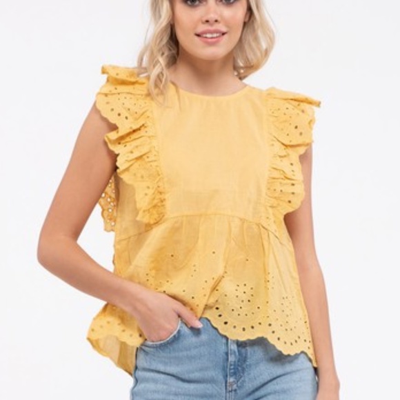Honey Yellow Eyelet Ruffled Blouse - Picture 2 of 3